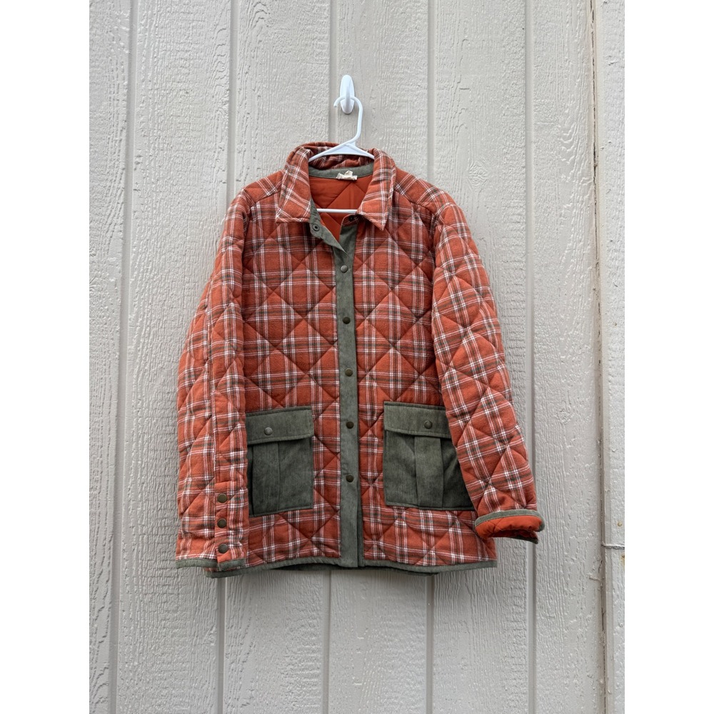 Hem & Thread XL Quilted Jacket Rustic Plaid Cotton Blend Corduroy Trim